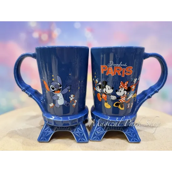 Disneyland Paris Stitch- und Mickey-Tasse – Blaues Mug mit Eiffelturm Disney