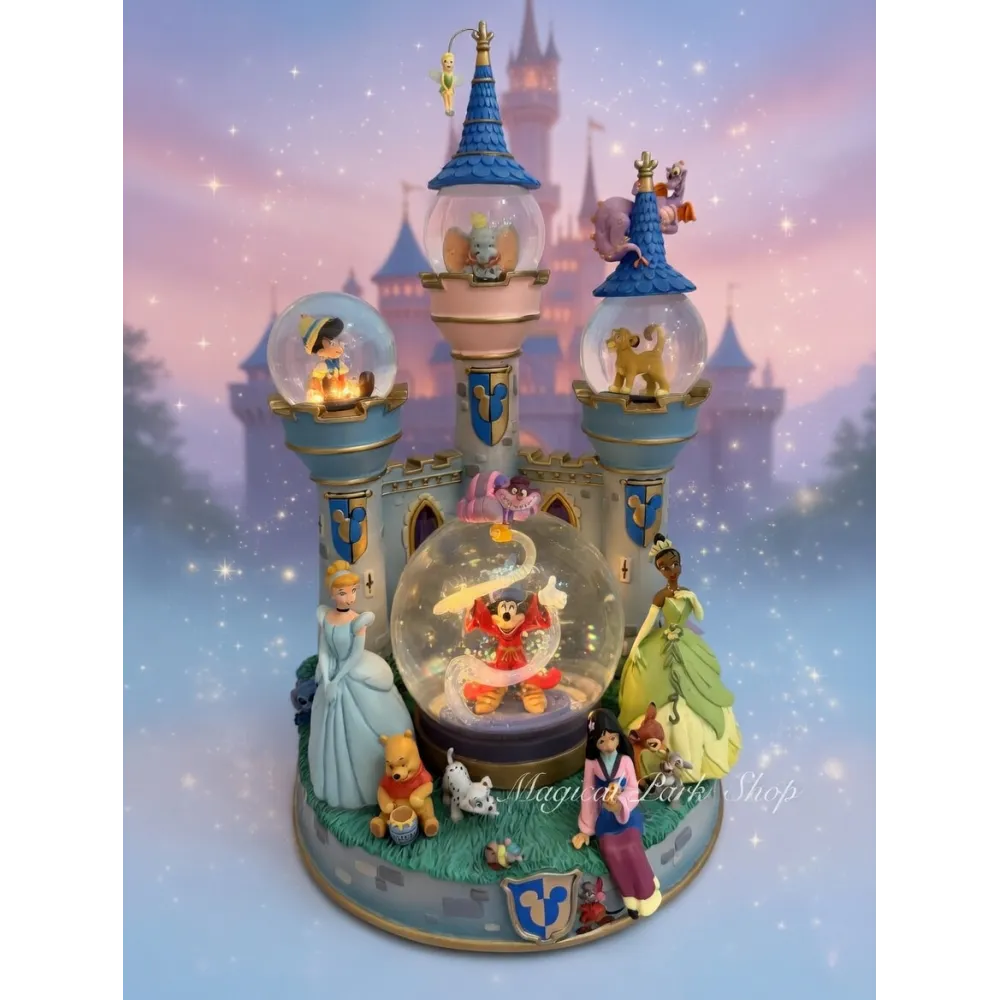 Leuchtender Disney Schneekugel Magisches Schloss mit Mickey Fantasia und Prinzessinnen