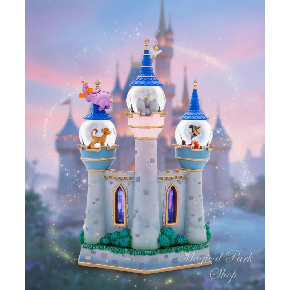 Leuchtender Disney Schneekugel Magisches Schloss mit Mickey Fantasia und Prinzessinnen