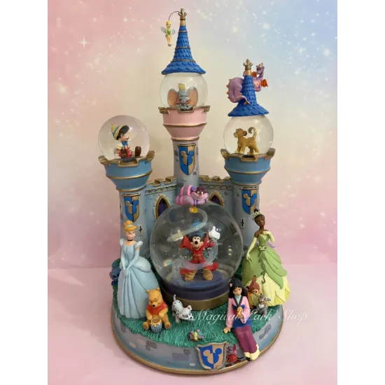 Leuchtender Disney Schneekugel Magisches Schloss mit Mickey Fantasia und Prinzessinnen