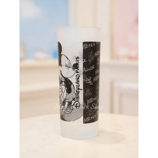 Glas im Comic-Stil mit Mickey Mouse – Disneyland Paris Schwarz-Weiß