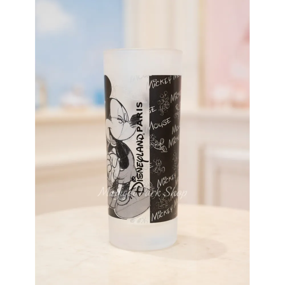 Glas im Comic-Stil mit Mickey Mouse – Disneyland Paris Schwarz-Weiß