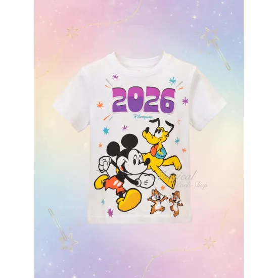 Camiseta infantil Disney delantera y trasera Mickey Pluto Goofy Donald – Disneyland Paris 2026