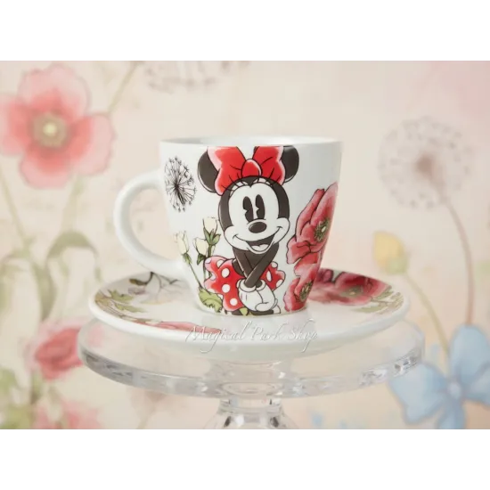 Disney Minnie Floral Poppy Coffee Mug with Saucer– Disneyland Paris Floral