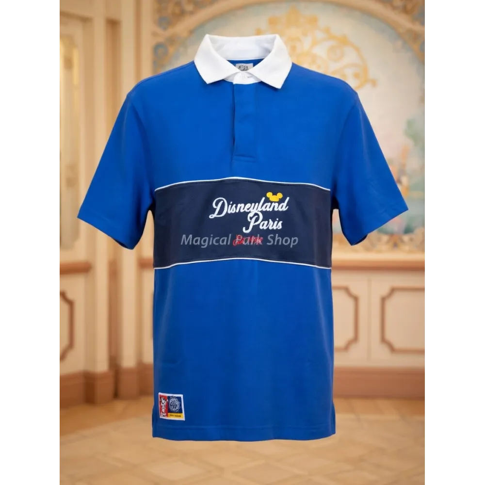 Disney Herren-Poloshirt blau weißer Kragen – Disneyland Paris sport chic