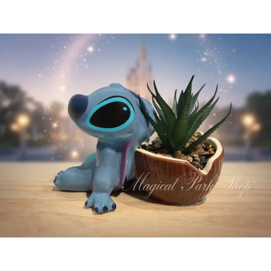 Stitch Disney planter with decorative ceramic plant Disneyland Paris