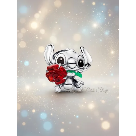 Disney Stitch and Murano Glass Rose Charm