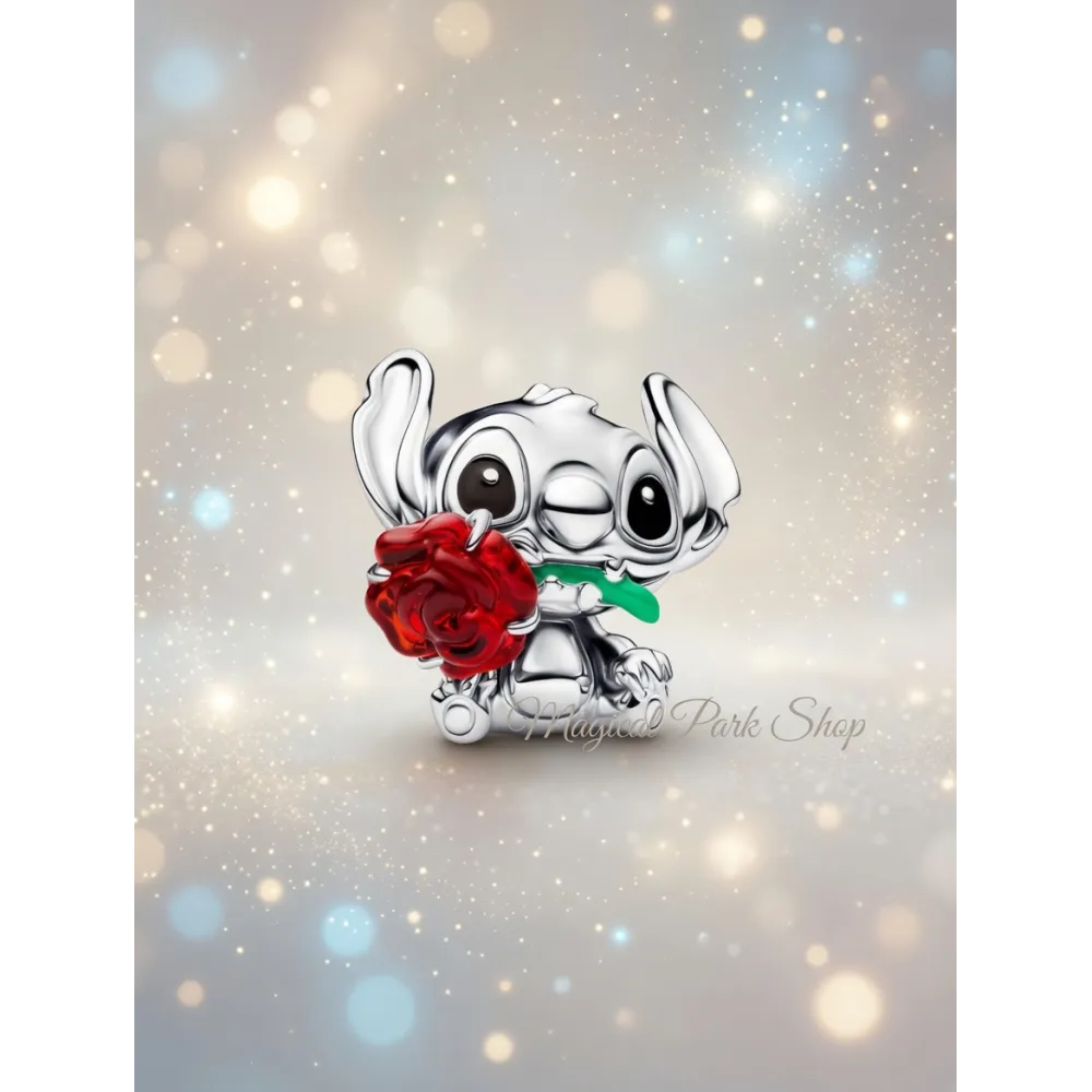 Disney Stitch and Murano Glass Rose Charm