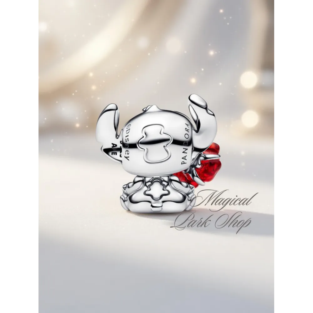 Disney Stitch and Murano Glass Rose Charm