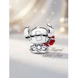 Disney Stitch and Murano Glass Rose Charm
