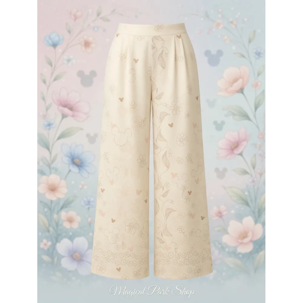 Cremefarbene Disney Mickey-Floral-Hose für Damen Trendy-Disneyland Paris