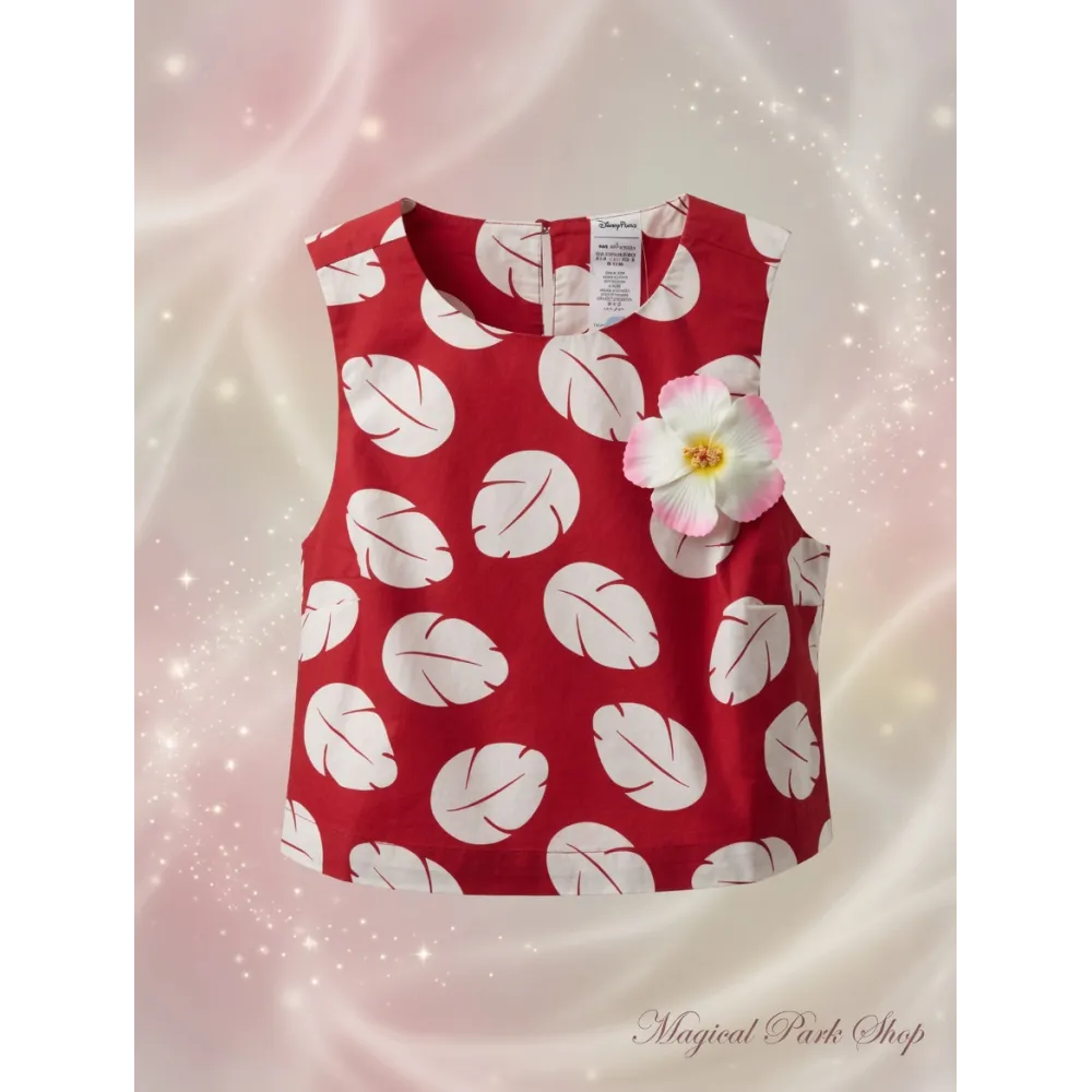 Top DisneyBound Disney – Patrón tropical rojo y flor hawaiana