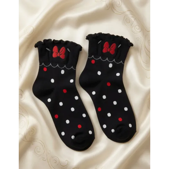 Pair of Black Minnie Mouse Socks with Red Dots and Red Bow – Disneyland Paris