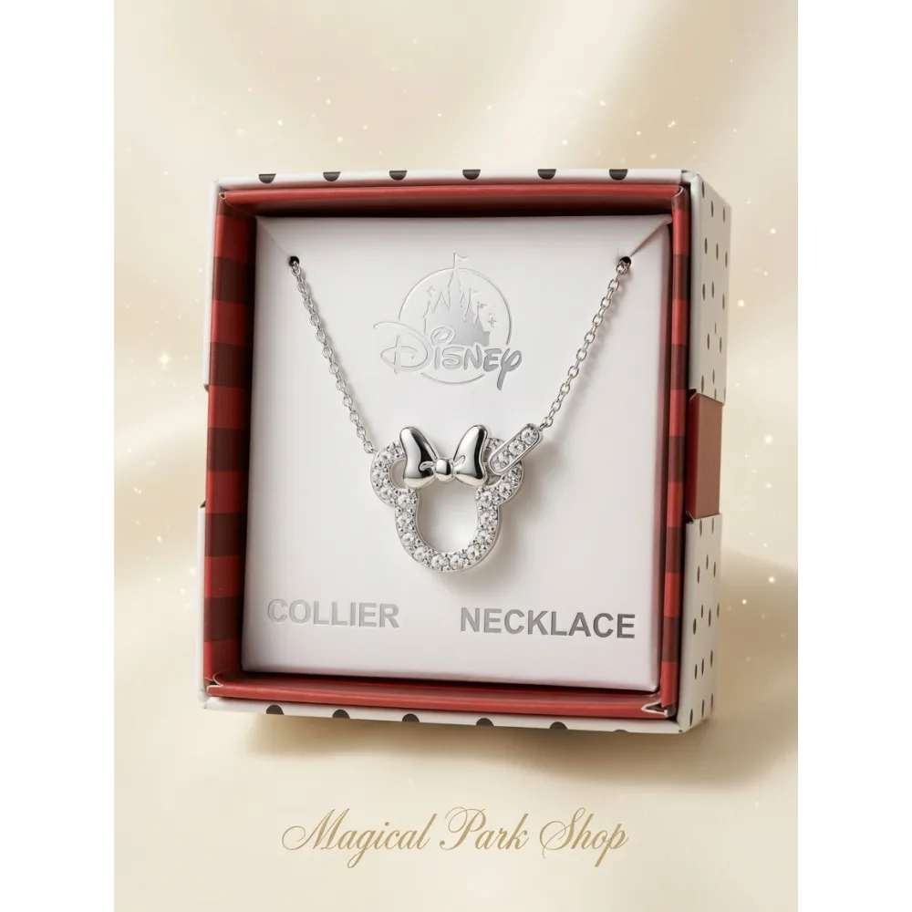 Collar Disney Minnie Mouse contorno brillante con lazo plateado