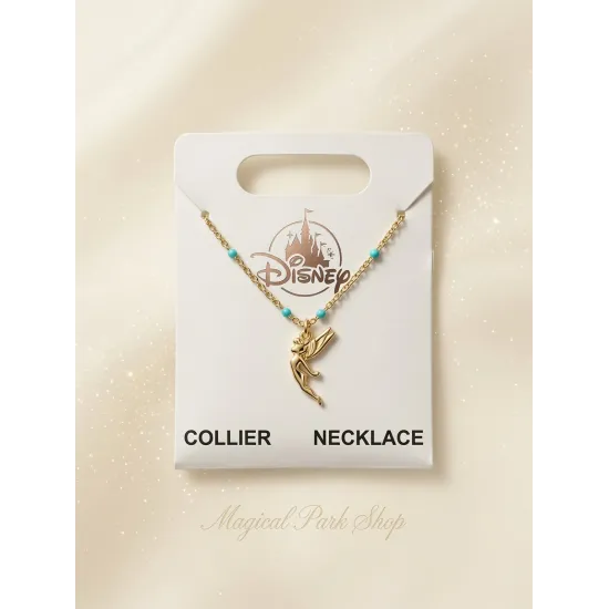 Disney Tinker Bell Gold Necklace with Turquoise Beads