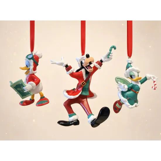Juego de 3 adornos de Navidad Disney – Donald, Goofy y Daisy