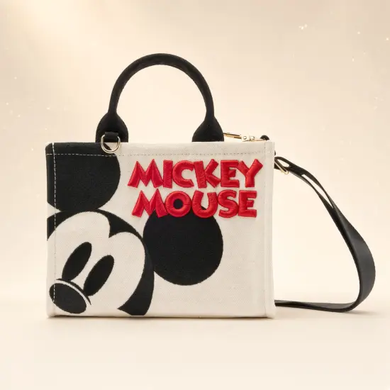 Ecru-schwarze Mickey Mouse Handtasche mit Schulterriemen – Disney