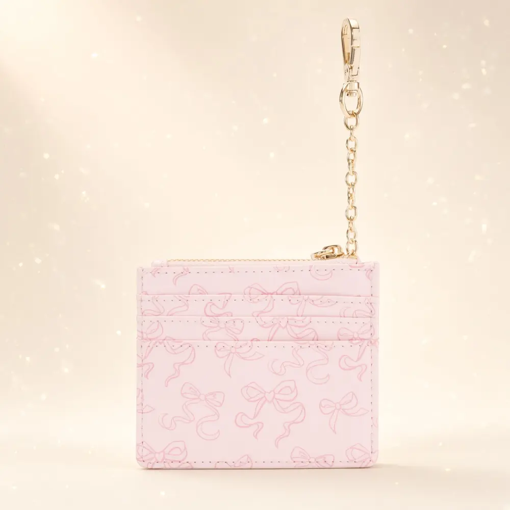 Disney Princess Kartenetui rosa mit Schleifenmuster und Karabiner