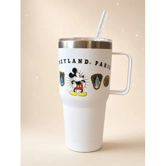 Large white insulated cup Walt Disney with quote and straw