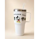 Großer weißer Thermobecher Walt Disney mit Zitat und Strohhalm