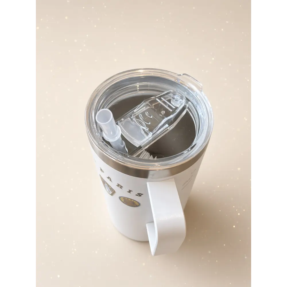 Large white insulated cup Walt Disney with quote and straw