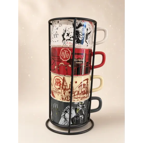 Set mit 4 Disneyland Paris Attraktionsbechern mit Ständer