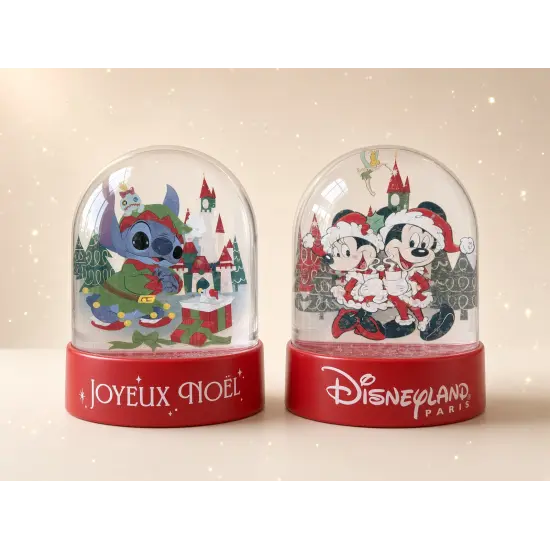 : Christmas snow globe Disneyland Paris – Stitch, Mickey and Minnie – Front and back