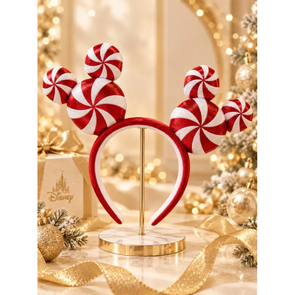 Diadema Orejas Mickey y Minnie de Navidad – Azúcar de caramelo rojo y blanco