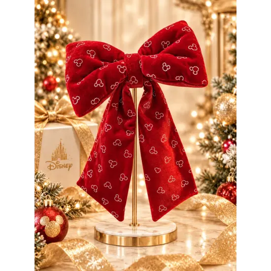 Adorno de Navidad XXL moño Mickey de terciopelo rojo con motivos plateados – Disneyland Paris