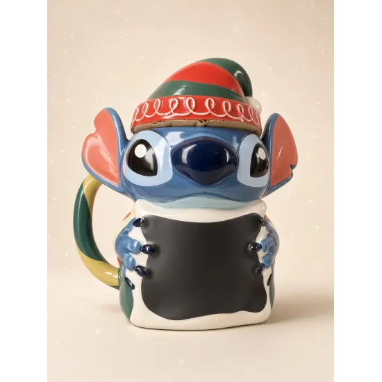 Taza 3D de Navidad Stitch – Gorra de elfo y pizarra- Disneyland Paris