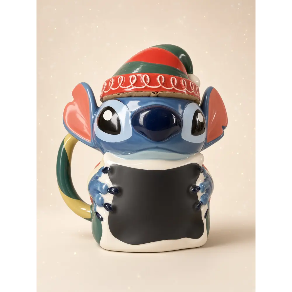 Taza 3D de Navidad Stitch – Gorra de elfo y pizarra- Disneyland Paris