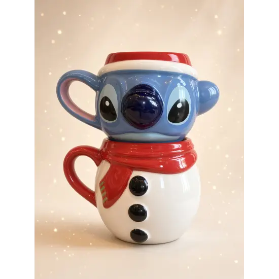 Juego de 2 tazas apilables Stitch – Muñeco de nieve de Navidad