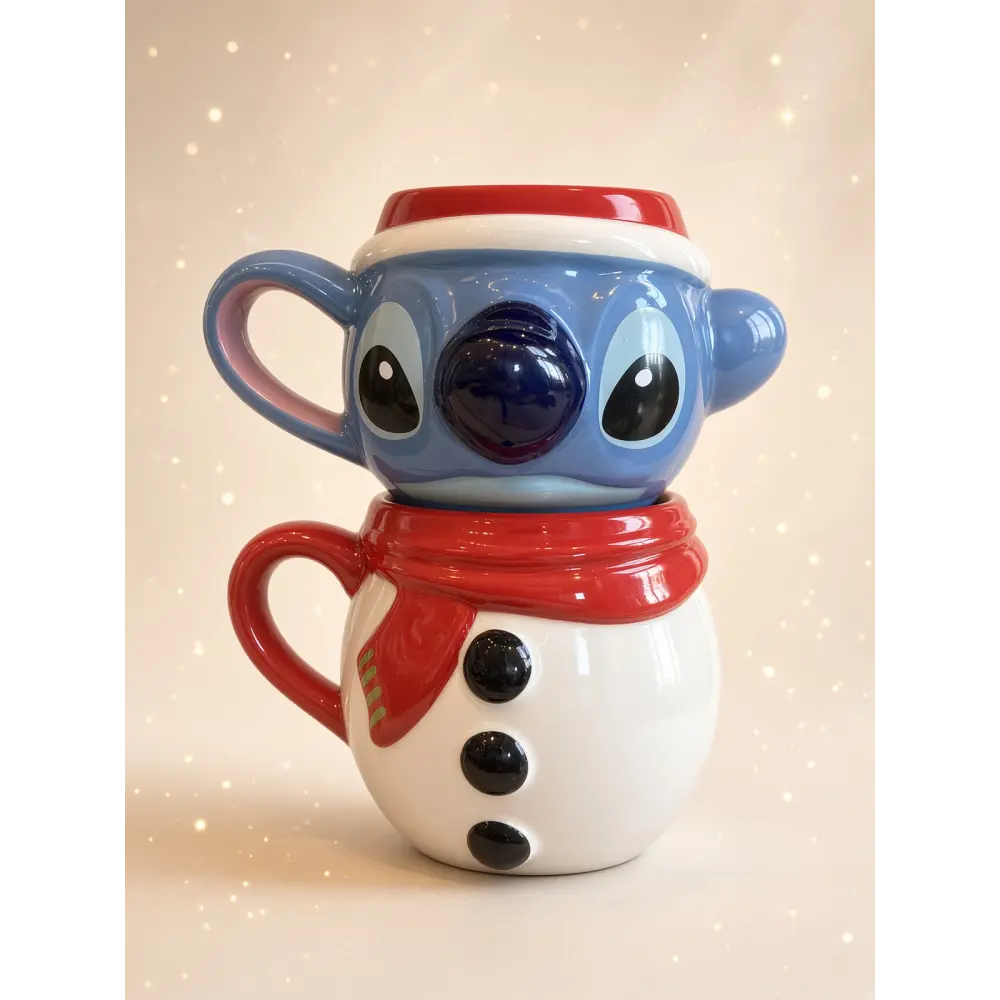 Juego de 2 tazas apilables Stitch – Muñeco de nieve de Navidad