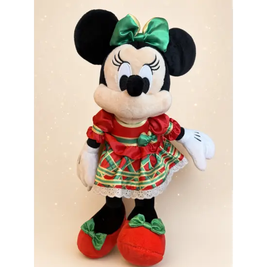 Peluche de Minnie con vestido de Navidad rojo y verde – Disneyland Paris