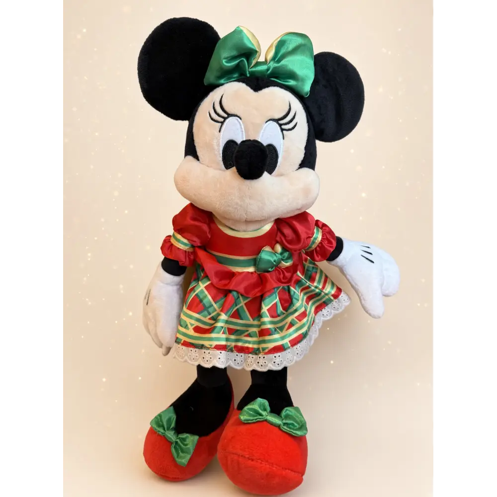 Minnie-Plüsch im roten und grünen Weihnachtskleid – Disneyland Paris