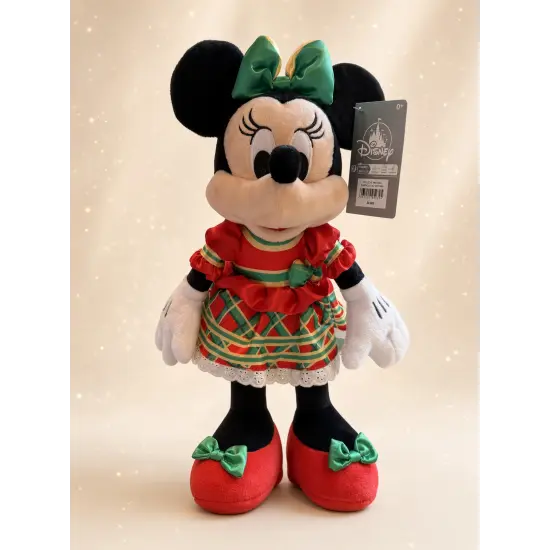 Peluche de Minnie con vestido de Navidad rojo y verde – Disneyland Paris