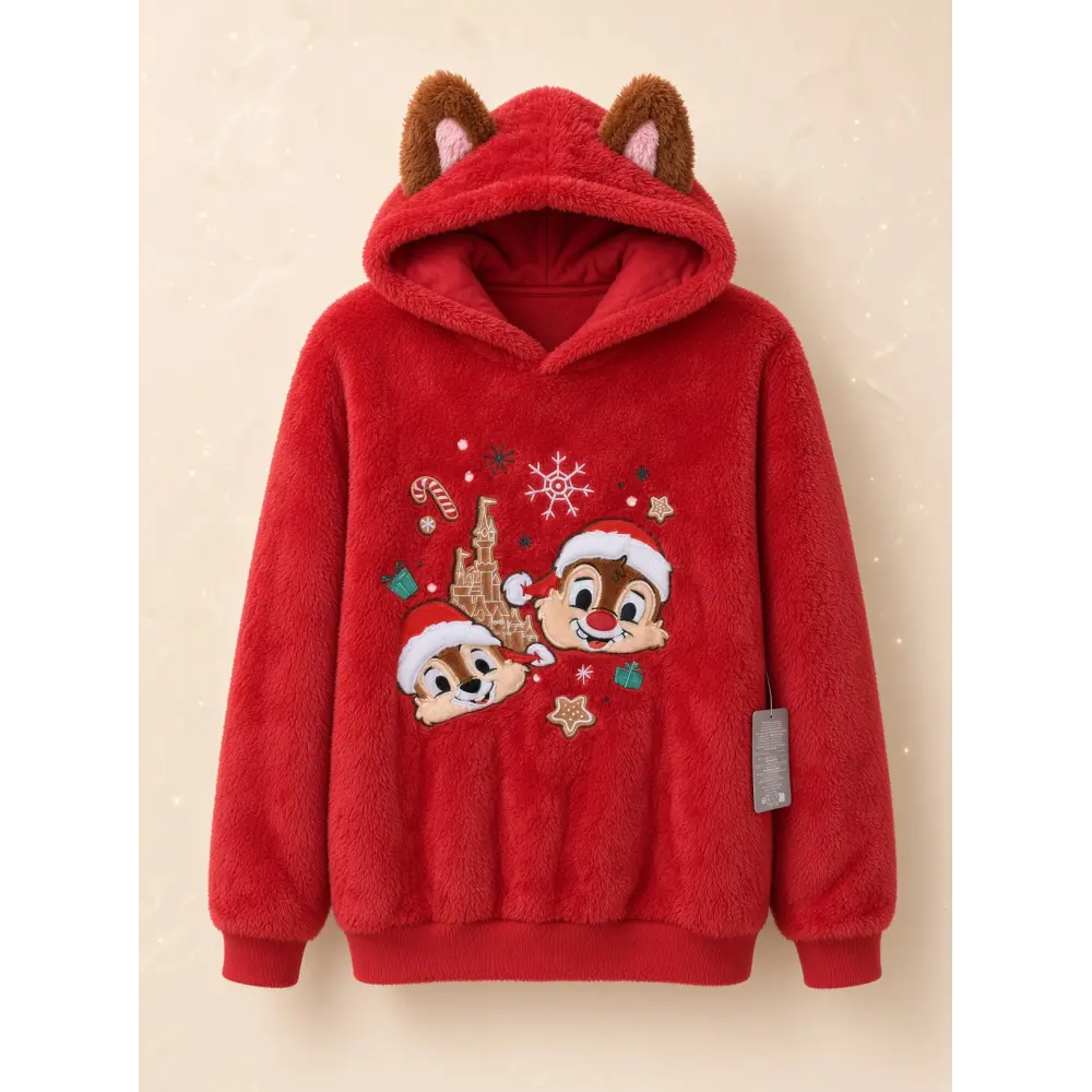 Sweat à capuche polaire enfant Tic & Tac de Noël rouge – Disneyland Paris