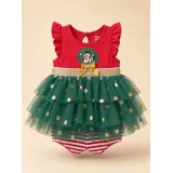 Conjunto bebé Minnie Navidad – Vestido tipo tutu verde y mallas a rayas – Disneyland Paris