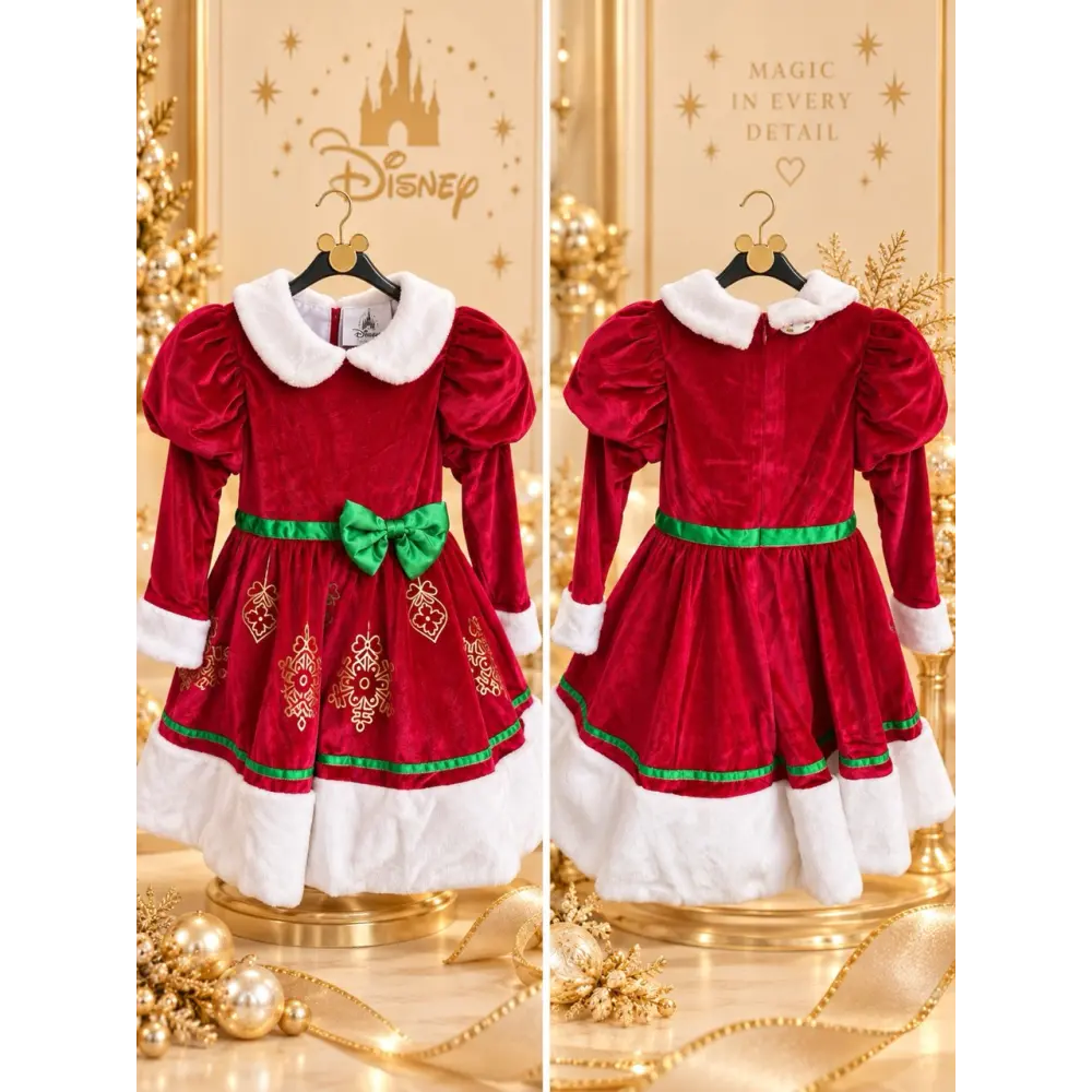 Disfraz de Navidad Minnie – Vestido de terciopelo rojo y lazo verde – Disneyland Paris