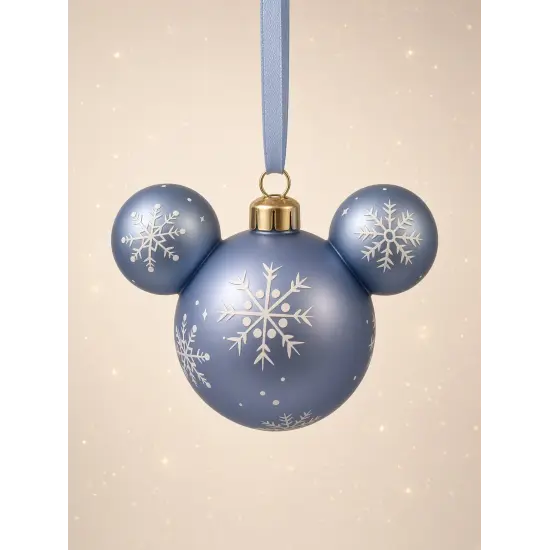 Blauer Weihnachtskugel Mickey Mouse mit weißen Schneeflocken – Disney