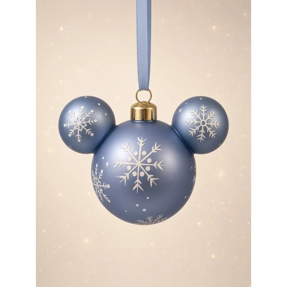 Bola de Navidad de Mickey azul con copos de nieve blancos – Disney