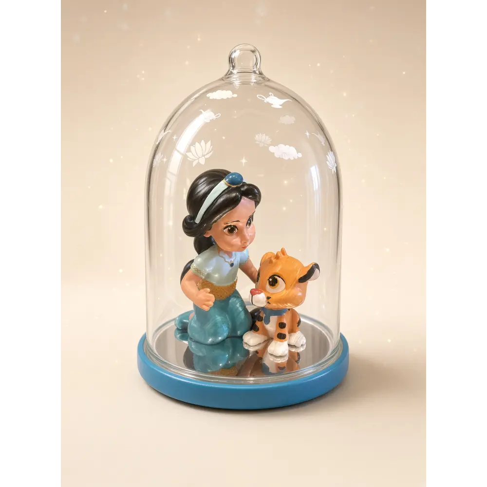 Decoración navideña de Jasmine y Rajah bajo campana transparente – Disney Aladdin