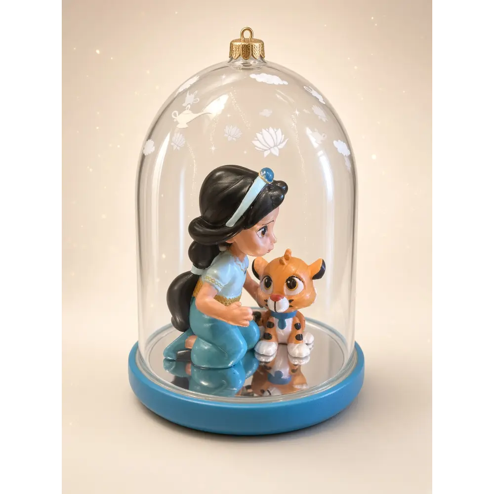 Decoración navideña de Jasmine y Rajah bajo campana transparente – Disney Aladdin