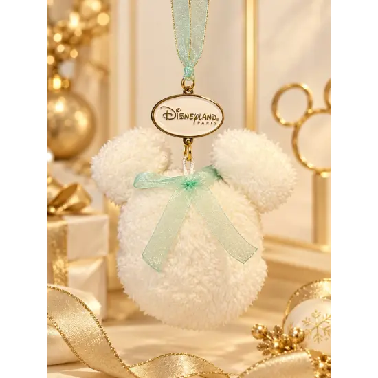 Weihnachtsornament Mickey-Kopf aus weißem Plüsch – Disneyland Paris