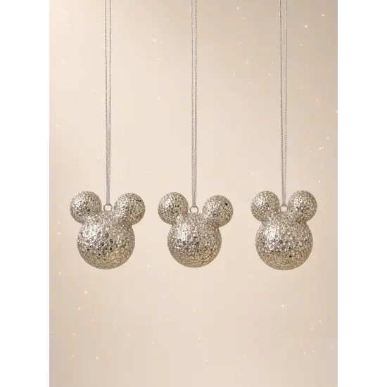 3 Weihnachtskugeln Mickey Mouse silberfarben durchbrochen – Disney