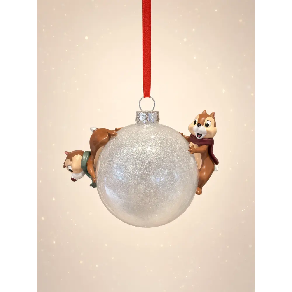 Bola de Navidad Tic y Tac blanca iridiscente brillante – Disney