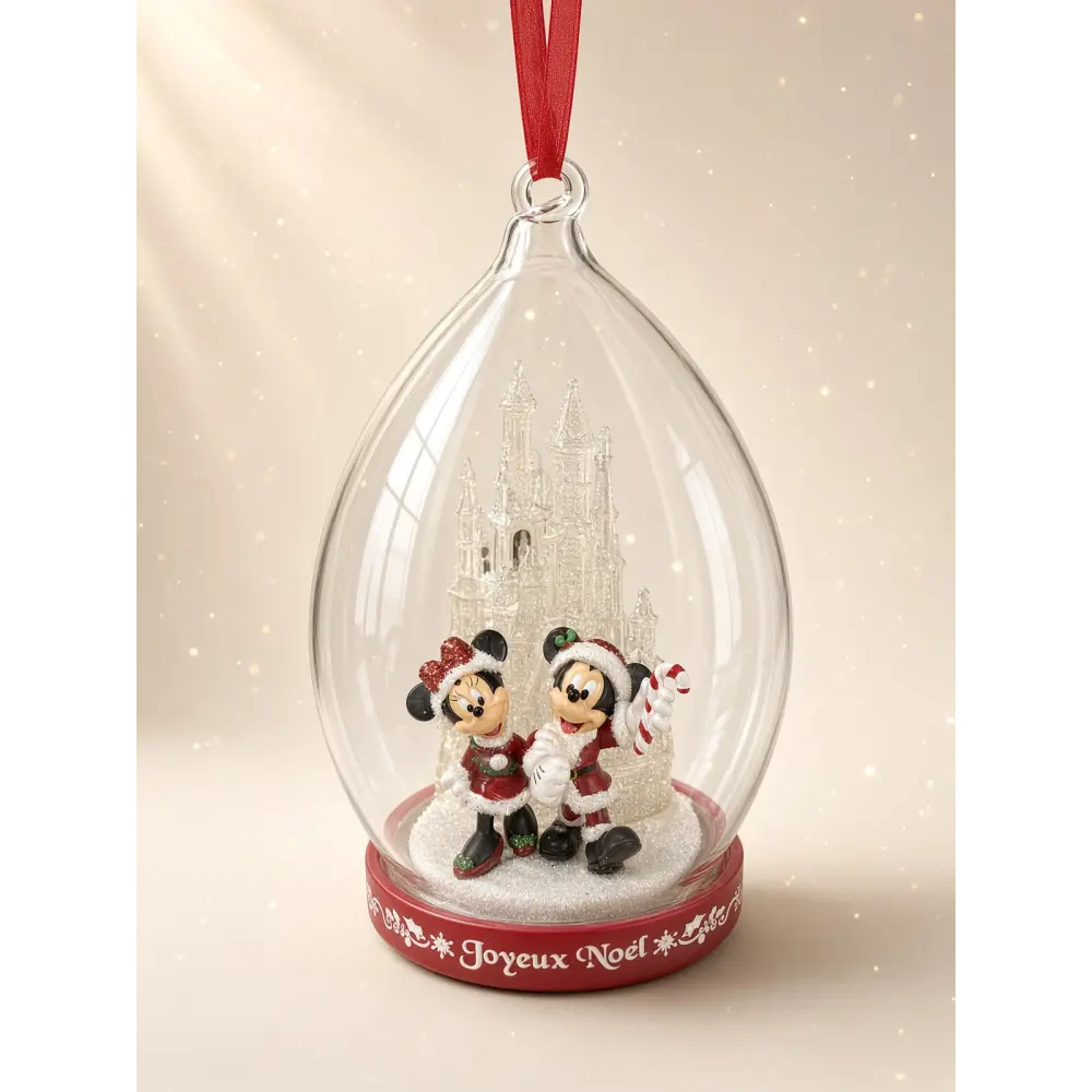 Mickey and Minnie Christmas decoration under glass dome – Disney Castle