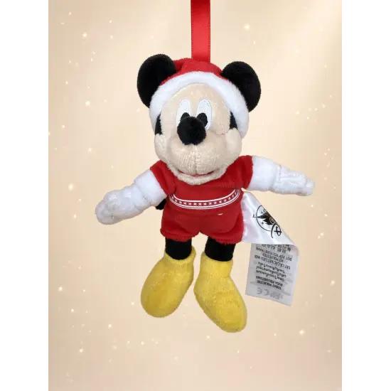 Peluche Mickey de Navidad con gorro rojo de Papá Noel para colgar – Disneyland Paris