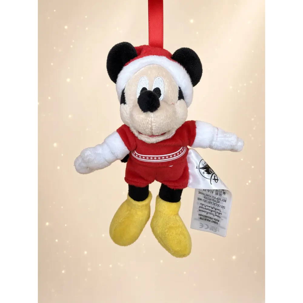 Weihnachts-Micky-Plüsch mit roter Santa-Mütze zum Aufhängen – Disneyland Paris