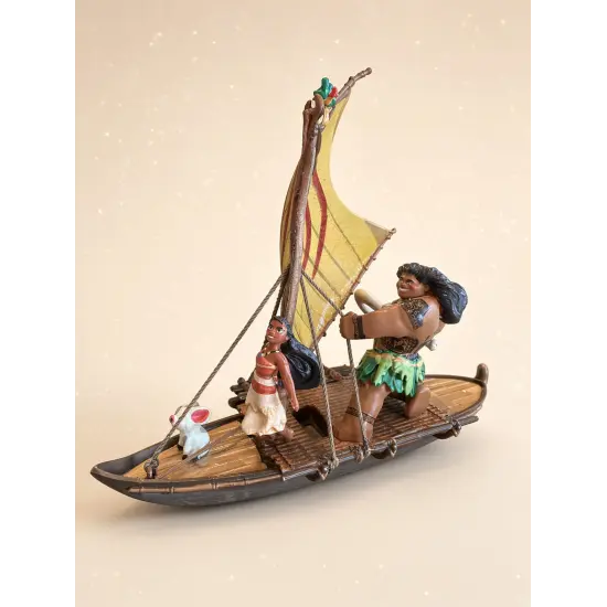 Disney Figurine of Vaiana and Maui on Their Traditional Canoe